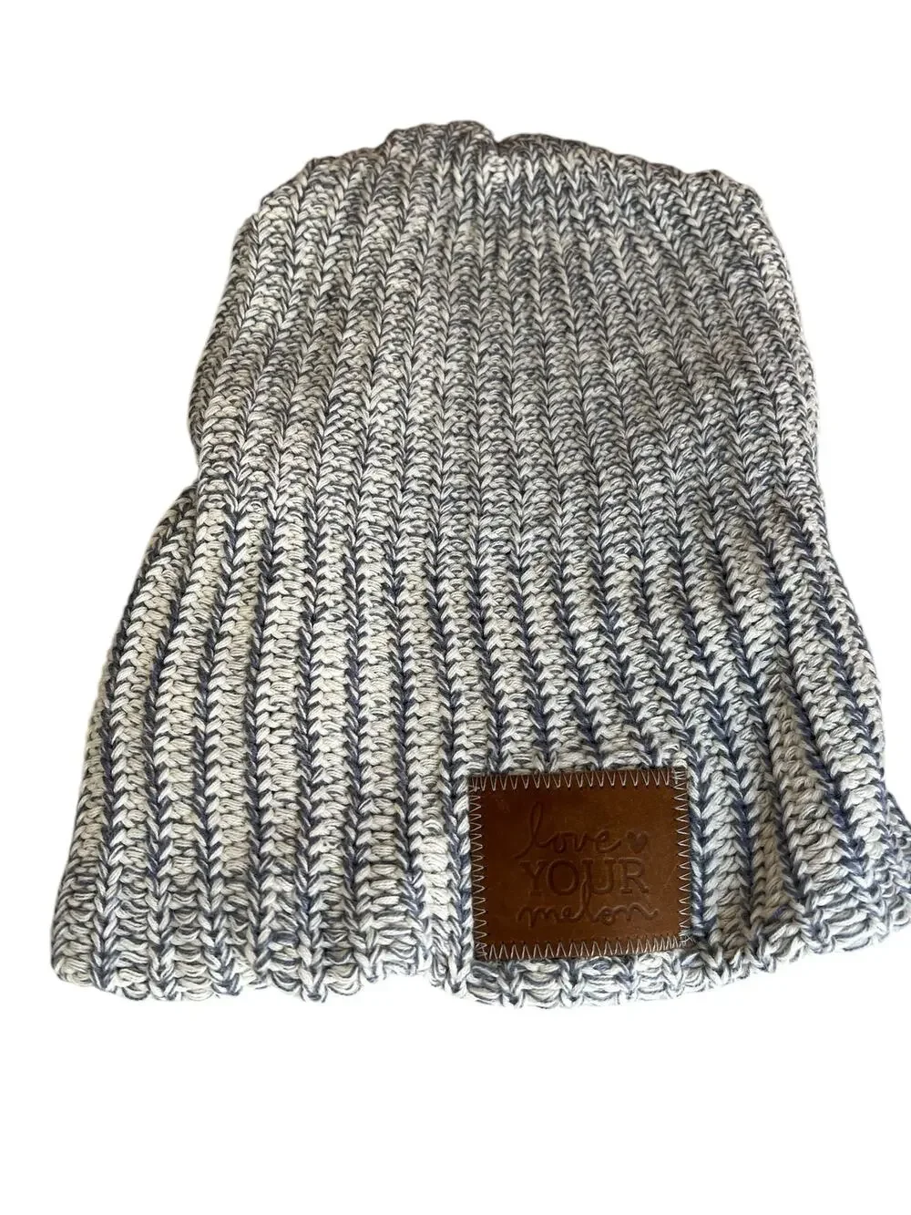 Love Your Melon Chunky Knit Beanie White Gray Speckle